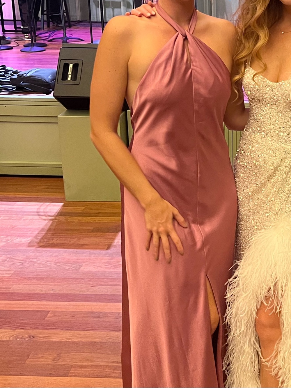 Fame & Partners Pink Mauve Halter Satin Evening Dress - Women Size 8